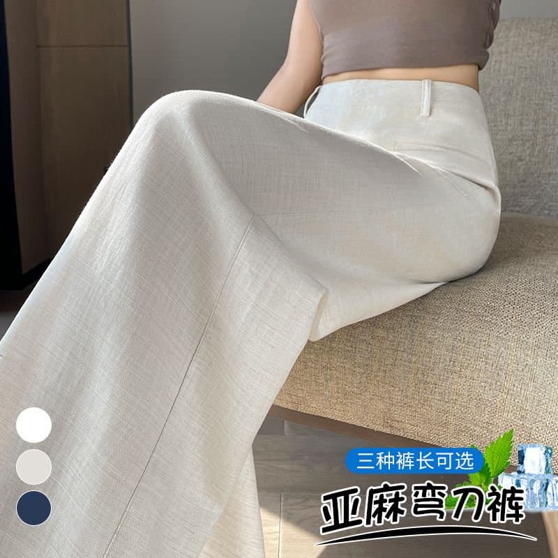 실사 2026 여름 새로운 얇은 스타일 얼음 실크 자외선 차단 캐주얼 스트레이트 바닥 청소 바지 주간 실크 아마 와이드 레깅스 바지 이미지 5