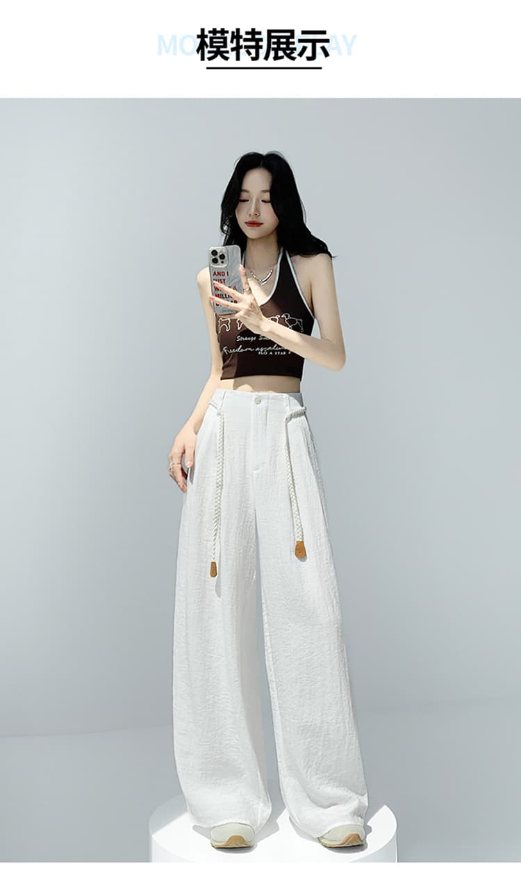 실사 2026 여름 새로운 하이웨이스트 캐주얼 바지 자외선 차단 얼음 실크 바닥 청소 바지 주간 실크 아마 와이드 레깅스 바지 상세 이미지 49