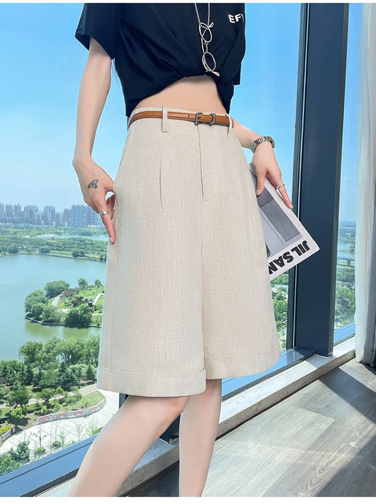 실사 2026 여름 새로운 얇은 스타일 주간 실크 아마 오부 바지 와이드 레그 팬츠 한 마디 반바지 면 린넨 반바지 여성 상세 이미지 49