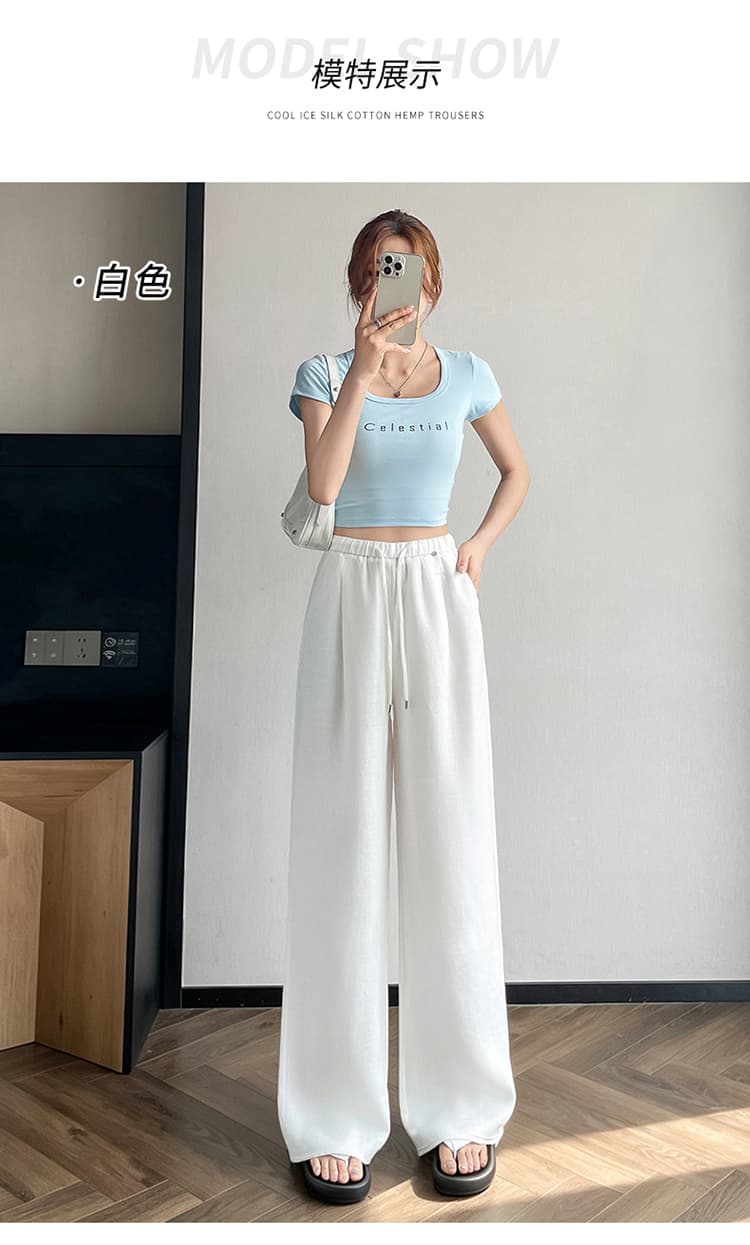 실사 2026 여름 새로운 스트레이트 바닥 청소 바지 주간 실크 아마 와이드 레그 팬츠 하이웨이스트 캐주얼 야마모토 바지 여성 상세 이미지 41