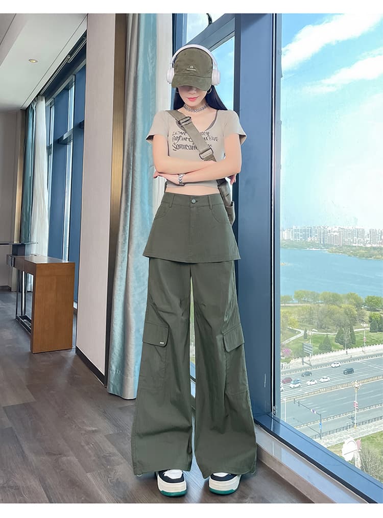 실사 2026 여름 새로운 얼음 실크 조거 넓은 다리 둘 착용 캐주얼 바지 하이웨이스트 방귀 커튼 속도 건조한 워크웨어 팬츠 여성 상세 이미지 52