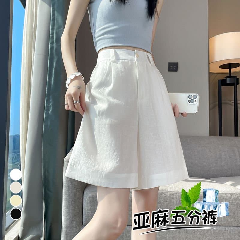 실사 2026 여름 새로운 한 마디 반바지 얇은 스타일 면 린넨 바지 주간 실크 아마 오부 바지 와이드 레깅스 바지 이미지 2