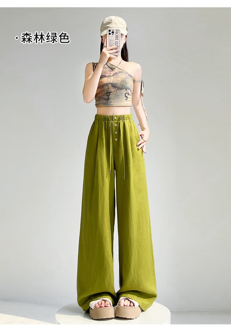 실사 2026 여름 새로운 주간 실크 아마 모통이 칼 와이드 레그 팬츠 하이웨이스트 캐주얼 얼음 실크 바지 스트레이트 바닥 청소 바지 여성 상세 이미지 49