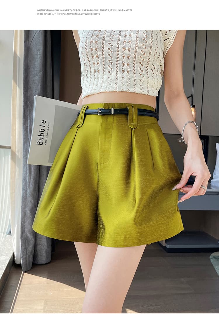 실사 2026 여름 새로운 하이웨이스트 얼음 실크 아세트산 새틴 한 마디 오부 바지 반바지 넓은 다리 캐주얼 바지 여성 상세 이미지 54