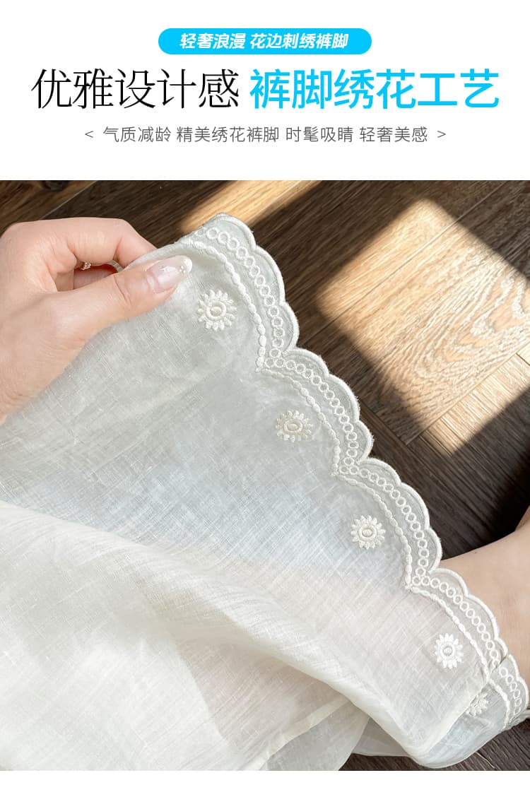 실사 2026 여름 새로운 주간 실크 아마 9부 바지 하이웨이스트 스트레이트 캐주얼 바지 면 린넨 할란 와이드 레깅스 바지 상세 이미지 15