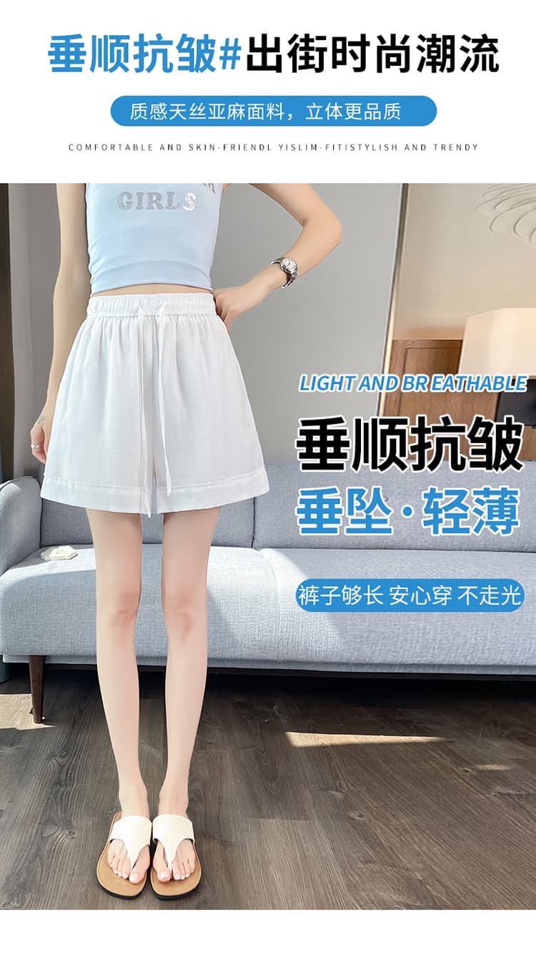 실사 2026 여름 새로운 주간 실크 아마 반바지 한 마디 넓은 다리 캐주얼 바지 얇은 스타일 면 린넨 얼음 실크 바지 여성 상세 이미지 6