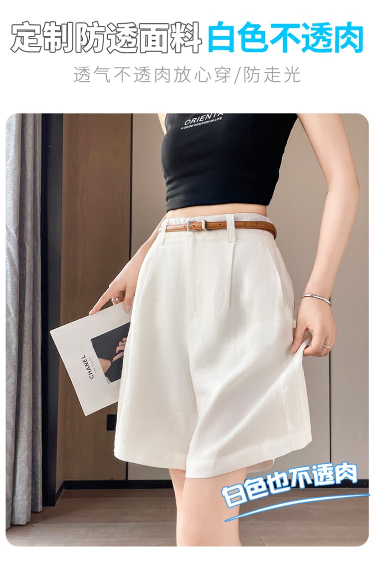 실사 2026 여름 새로운 주간 실크 아마 오부 바지 하이웨이스트 넓은 다리 한 마디 반바지 캐주얼 바지 여성 상세 이미지 7