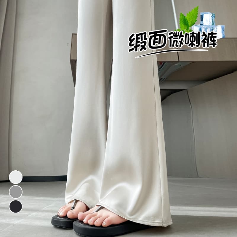 실사 2026 여름 새로운 새틴 얼음 실크 부츠컷 바지 하이웨이스트 아세트산 넓은 다리 캐주얼 바지 바닥 청소 바지 여성 이미지 2