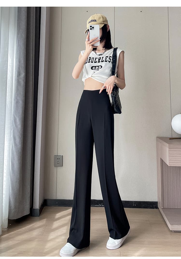 실사 2026 여름 새로운 얼음 실크 정장 바지 측면 지퍼 스트레이트 얇은 스타일 부츠컷 하이웨이스트 좁은 에디션 와이드 레깅스 바지 상세 이미지 36