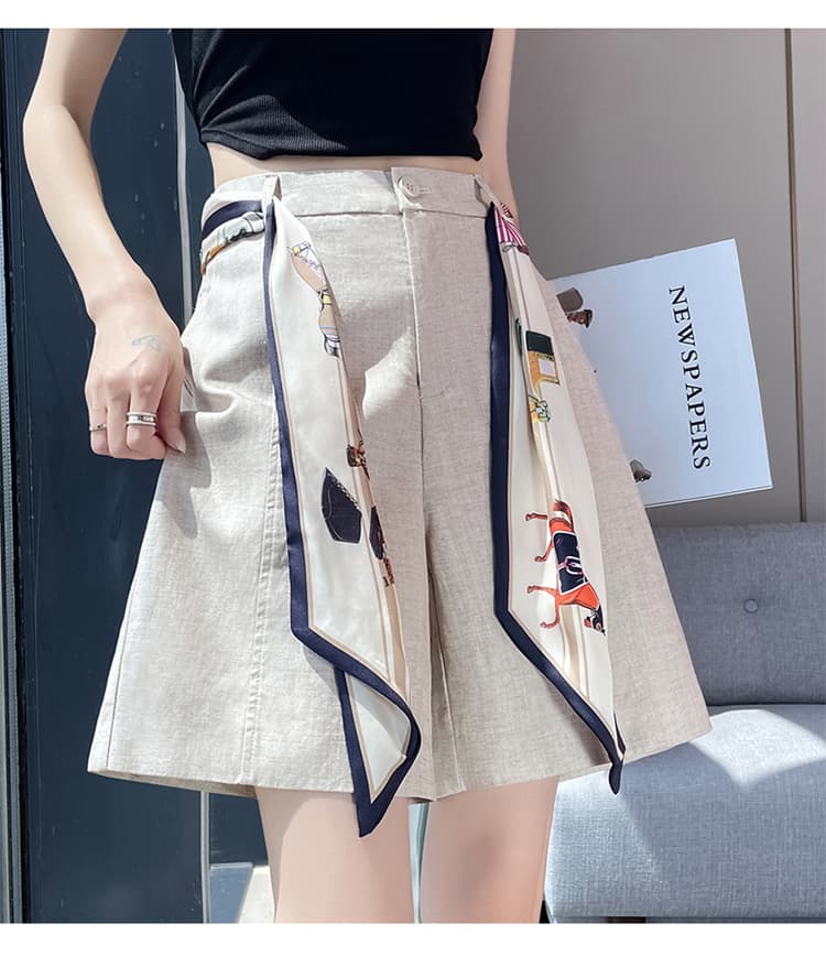 실사 재고 상품 2025 여름 새로운 주간 실크 아마 오부 바지 와이드 레그 팬츠 한 마디 반바지 얇은 스타일 면 린넨 바지 여성 상세 이미지 45