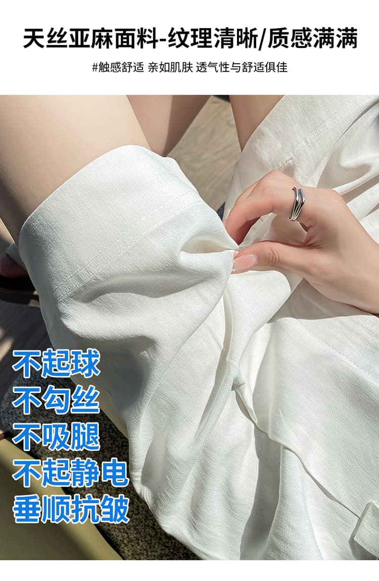 실사 2026 여름 새로운 주간 실크 아마 오부 바지 와이드 레그 팬츠 한 마디 반바지 얇은 스타일 면 린넨 바지 여성 상세 이미지 9