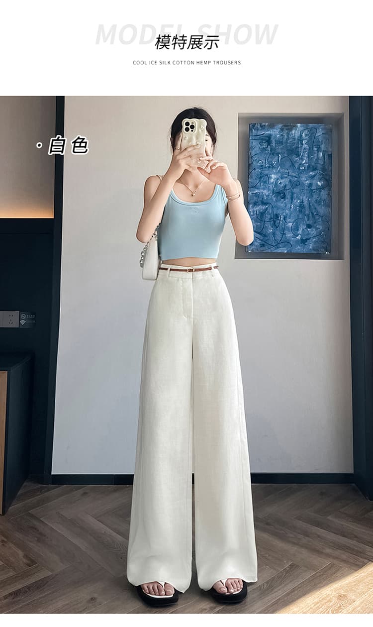 실사 2026 여름 새로운 주간 실크 아마 와이드 레그 팬츠 하이웨이스트 면 린넨 얇은 스타일 자외선 차단 바닥 청소 바지 여성 상세 이미지 39