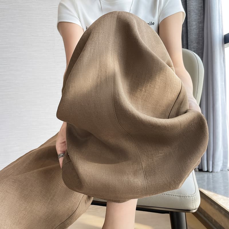 실사 2026 여름 새로운 주간 실크 아마 모통이 칼 바지 하이웨이스트 캐주얼 바지 얼음 실크 넓은 다리 바닥 청소 바지 여성 이미지 2