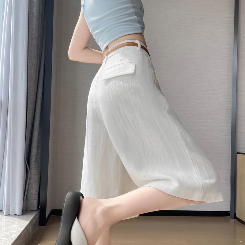 실사 2026 여름 새로운 주간 실크 아마 오부 바지 와이드 레그 팬츠 한 마디 반바지 얇은 스타일 면 린넨 바지 여성 이미지 4