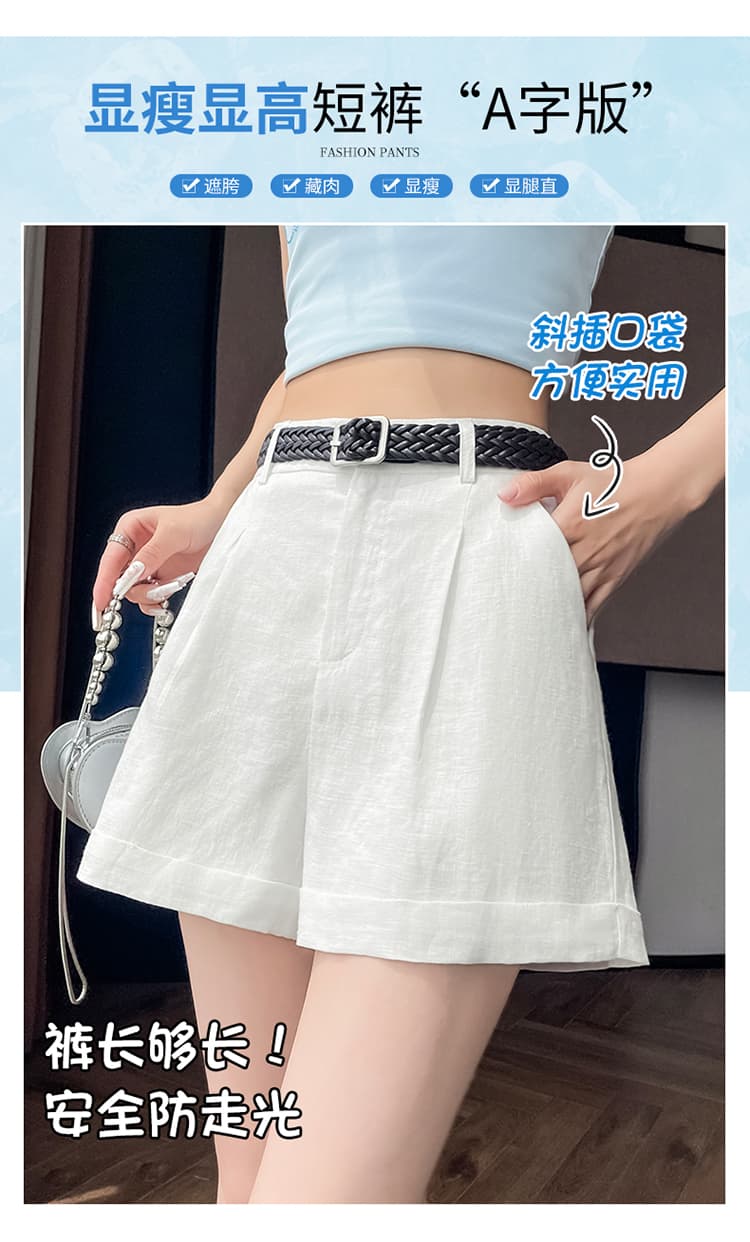 실사 2026 여름 새로운 주간 실크 아마 와이드 레그 팬츠 한 마디 반바지 캐주얼 얇은 스타일 면 린넨 바지 여성 상세 이미지 7