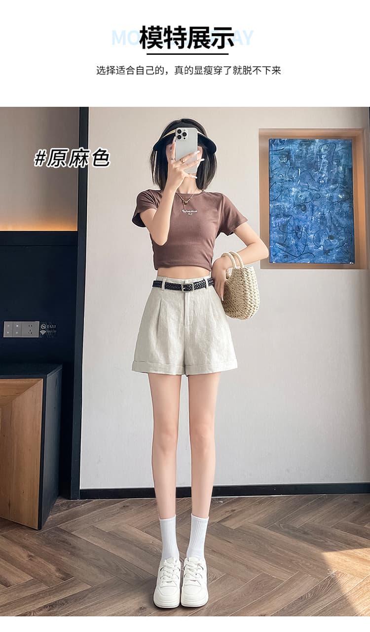 실사 2026 여름 새로운 주간 실크 아마 와이드 레그 팬츠 한 마디 반바지 캐주얼 얇은 스타일 면 린넨 바지 여성 상세 이미지 36