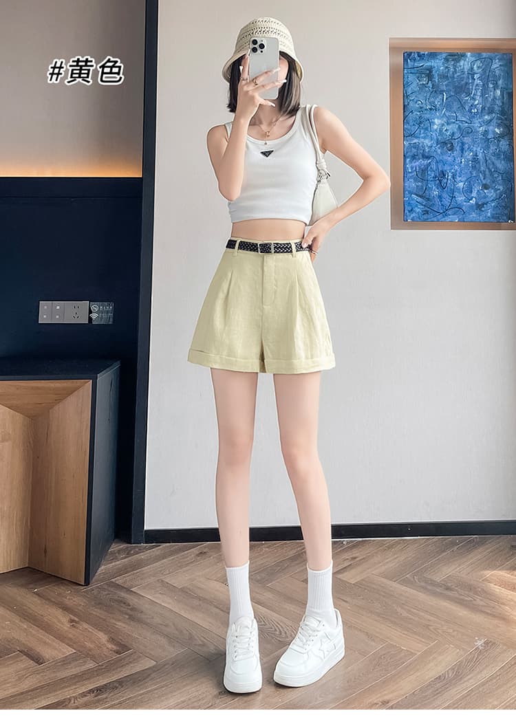 실사 2026 여름 새로운 주간 실크 아마 와이드 레그 팬츠 한 마디 반바지 캐주얼 얇은 스타일 면 린넨 바지 여성 상세 이미지 43