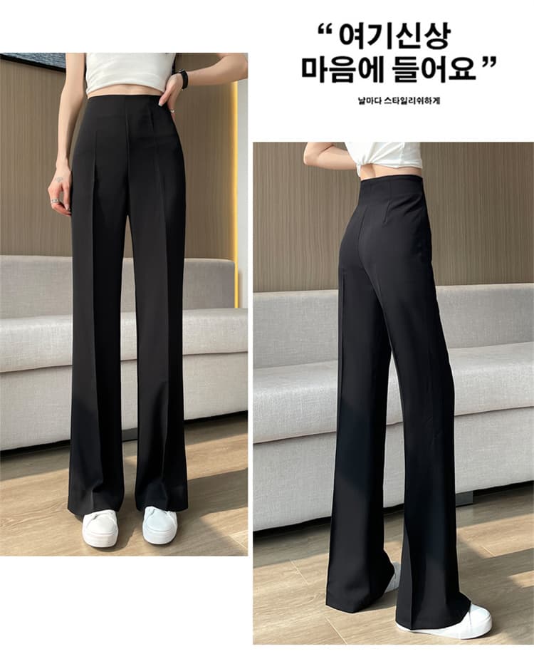 실사 2026 여름 새로운 얼음 실크 정장 바지 하이웨이스트 좁은 에디션 넓은 다리 얇은 스타일 측면 지퍼 부츠컷 바닥 청소 바지 여성 상세 이미지 38