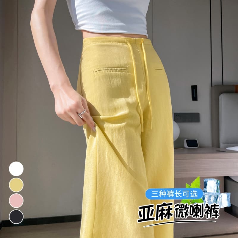 실사 2026 여름 새로운 주간 실크 아마 부츠컷 바지 얇은 스타일 나팔 좁은 에디션 넓은 다리 스트레이트 팬츠 여성 이미지 3