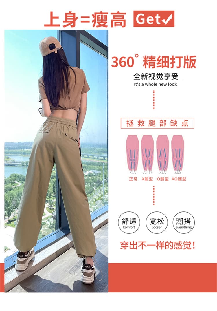 실사 2026 여름 새로운 속도 건조한 워크웨어 팬츠 조거 넓은 다리 둘 착용 하이웨이스트 운동 바지 여성 상세 이미지 19