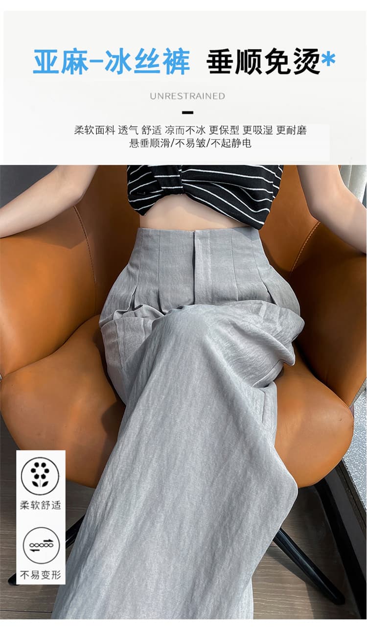 실사 2026 여름 새로운 아마 얼음 실크 와이드 레그 팬츠 하이웨이스트 면 린넨 야마모토 바지 얇은 스타일 캐주얼 바지 여성 상세 이미지 15