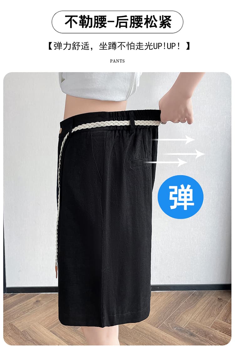 실사 2026 여름 새로운 주간 실크 아마 오부 바지 한 마디 넓은 다리 하이웨이스트 면 린넨 얇은 스타일 반바지 여성 상세 이미지 9