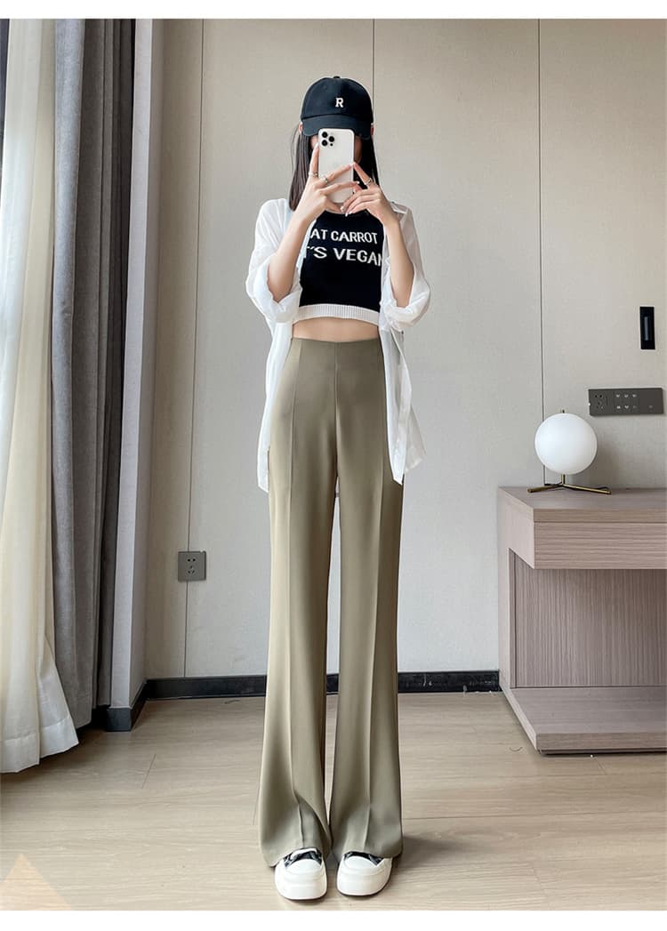 실사 2026 여름 얼음 실크 정장 바지 측면 지퍼 스트레이트 얇은 스타일 부츠컷 하이웨이스트 좁은 에디션 와이드 레깅스 바지 상세 이미지 36