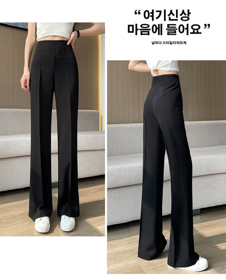 실사 2026 여름 새로운 얼음 실크 정장 바지 하이웨이스트 좁은 에디션 넓은 다리 얇은 스타일 측면 지퍼 부츠컷 바닥 청소 바지 여성 상세 이미지 37