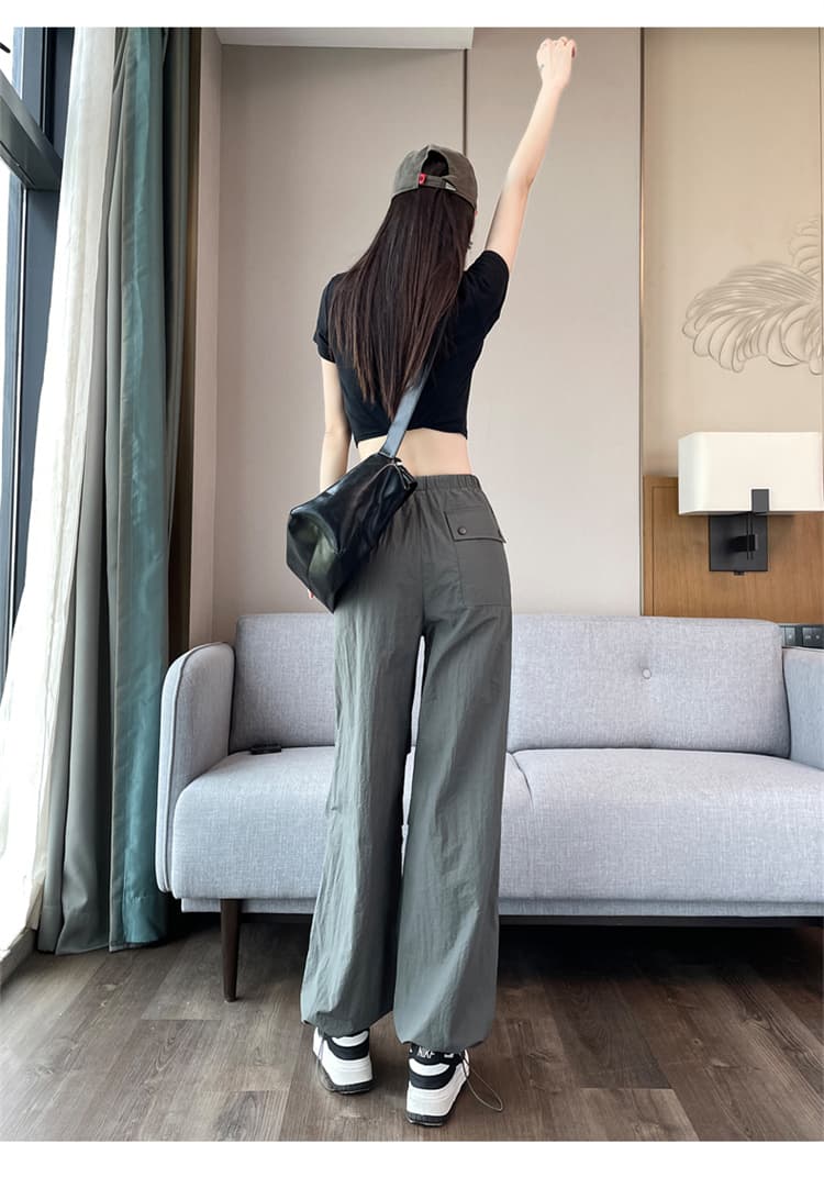 실사 아메리칸 얼음 실크 속도 건조한 워크웨어 팬츠 여성 2026 여름 얇은 스타일 주름 조거 넓은 다리 캐주얼 운동 바지 상세 이미지 47