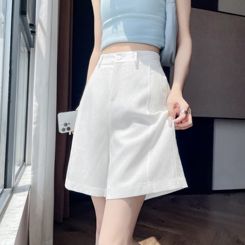실사 2026 여름 새로운 주간 실크 아마 오부 바지 와이드 레그 팬츠 한 마디 반바지 얇은 스타일 면 린넨 바지 여성 이미지 2