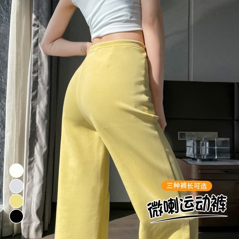 실사 2026 여름 얇은 스타일 부츠컷 바지 운동 바지 스트레이트 넓은 다리 캐주얼 바지 나팔 바닥 청소 바지 여성 이미지 4