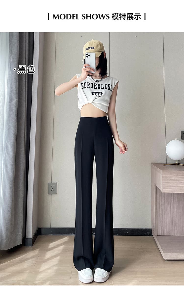 실사 2026 여름 얼음 실크 정장 바지 측면 지퍼 스트레이트 얇은 스타일 부츠컷 빅 사이즈 하이웨이스트 좁은 에디션 와이드 레깅스 바지 상세 이미지 31
