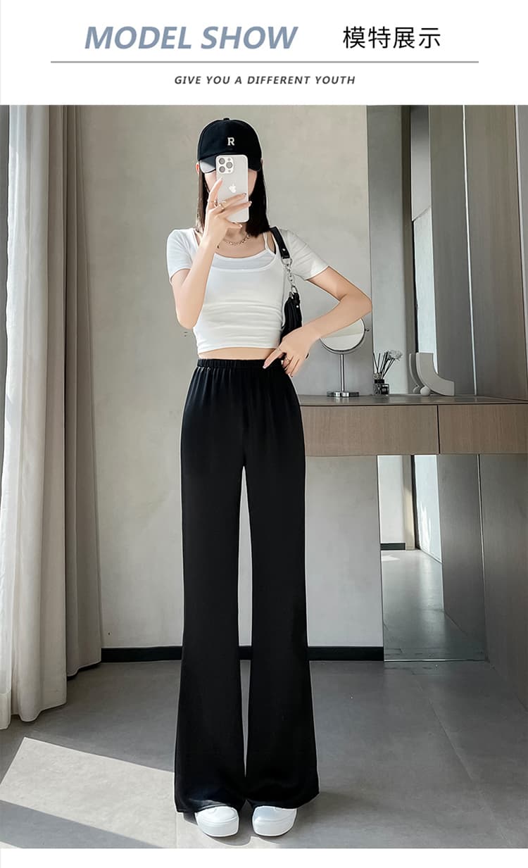 실사 2026 여름 새로운 새틴 얼음 실크 부츠컷 바지 하이웨이스트 아세트산 넓은 다리 캐주얼 바지 바닥 청소 바지 여성 상세 이미지 36