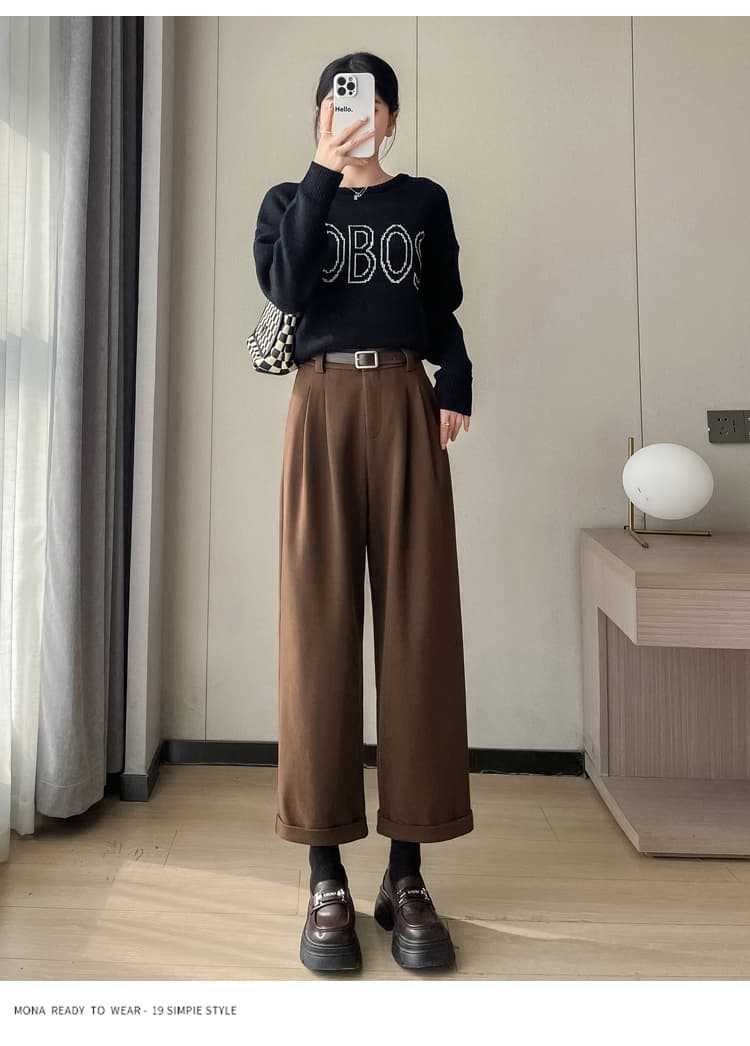 실사 2026 가을 겨울 새로운 커피 색상 하이웨이스트 9 포인트 캐주얼 바지 모직 스트레이트 팬츠 털이 있는 정장 바지 여성 상세 이미지 55