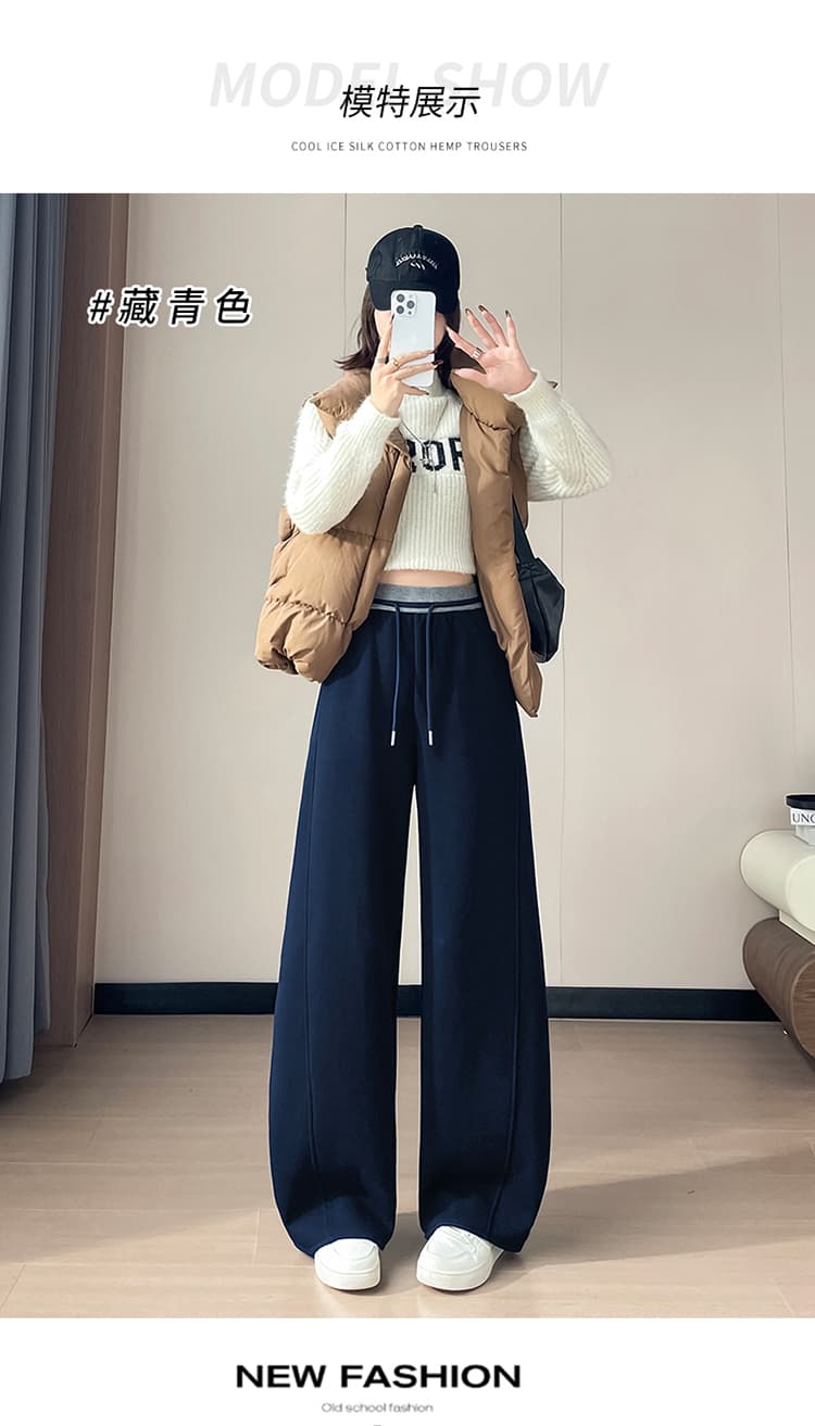 실사 2026 가을 겨울 새로운 좁은 에디션 와이드 레그 팬츠 캐주얼 스트레이트 웨이 바지 털이 있는 운동 바지 하이웨이스트 모통이 칼 바지 여성 상세 이미지 42