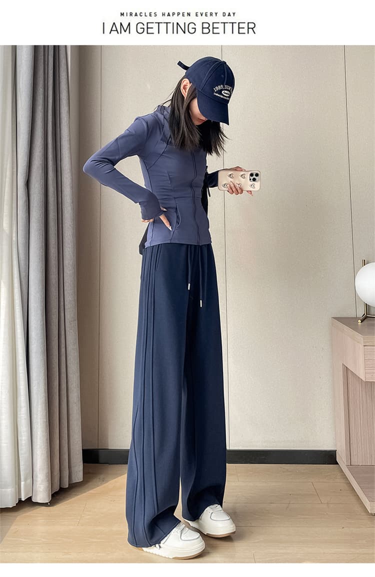 실사 2026 가을 겨울 새로운 좁은 에디션 와이드 레그 팬츠 캐주얼 스트레이트 웨이 바지 털이 있는 운동 바지 하이웨이스트 모통이 칼 바지 여성 상세 이미지 58
