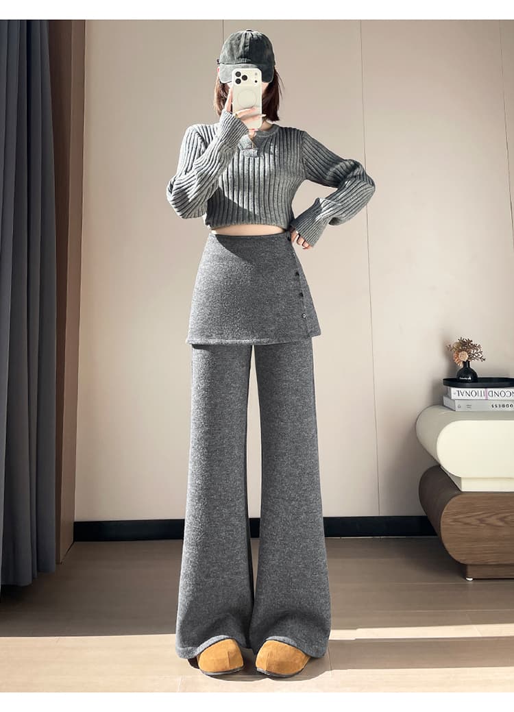 실사 2026 가을 새로운 털이 있는 아세트산 양모 부츠컷 바지 와이드 레그 팬츠 투피스 세트 방귀 커튼 부츠컷 바지 여성 상세 이미지 47