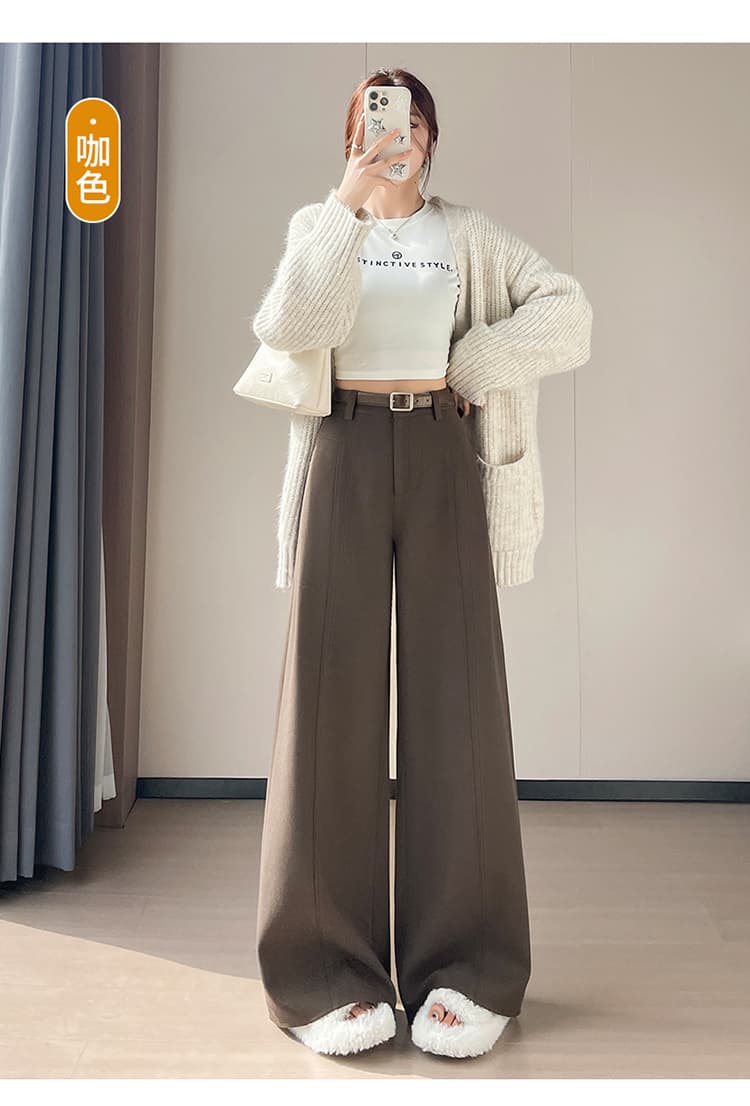 실사 2026 가을 새로운 털이 있는 하이웨이스트 좁은 에디션 캐주얼 바지 모직 와이드 레그 팬츠 모통이 칼 스트레이트 바닥 청소 바지 여성 상세 이미지 43