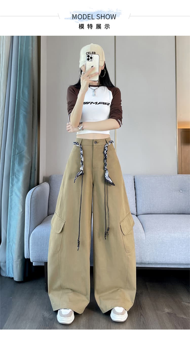 실사 2026 가을 새로운 아메리칸 모통이 칼 워크웨어 팬츠 넓은 다리 캐주얼 바나나 바지 트렌디 차가운 운동 바지 여성 상세 이미지 33