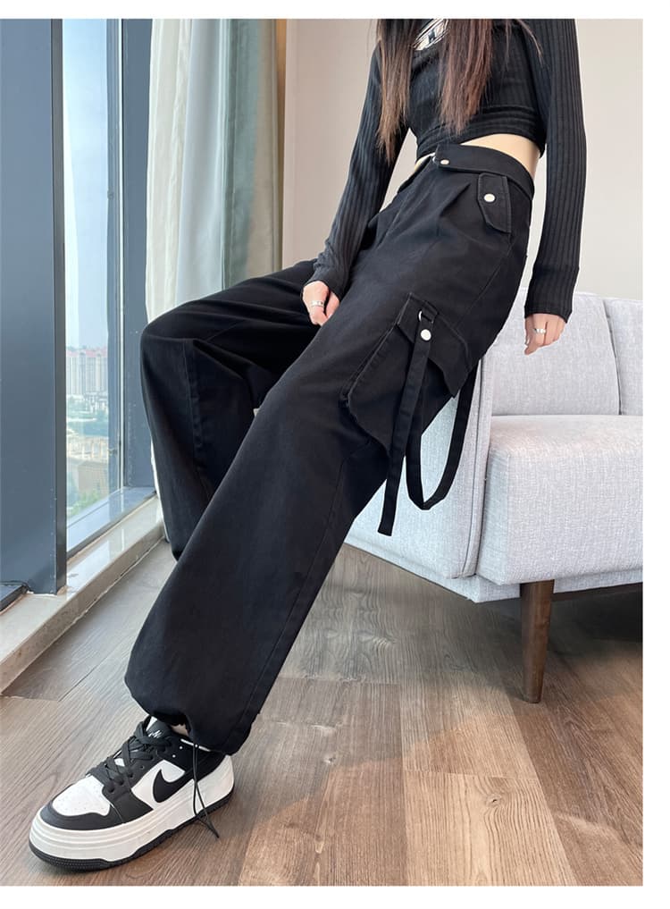 실사 2026 가을 새로운 워크웨어 팬츠 여성 뒤집다 측면 아메리칸 하이웨이스트 넓은 다리 조거 캐주얼 바지 운동 바지 상세 이미지 42