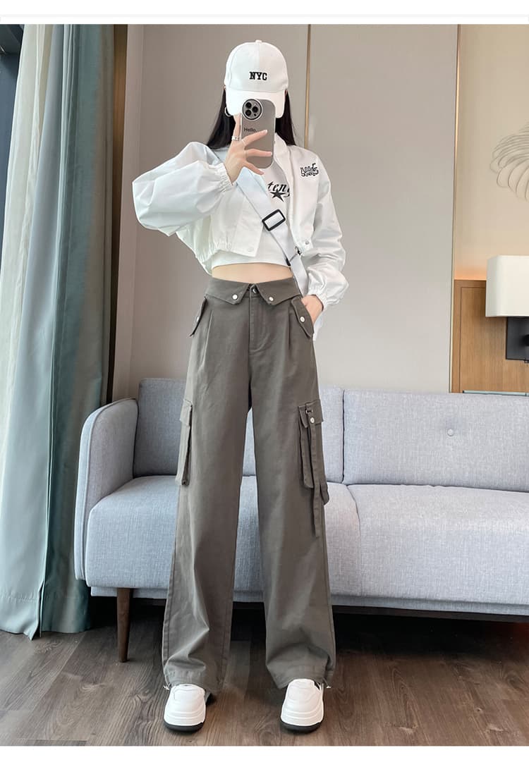 실사 2026 가을 새로운 워크웨어 팬츠 여성 뒤집다 측면 아메리칸 하이웨이스트 넓은 다리 조거 캐주얼 바지 운동 바지 상세 이미지 61