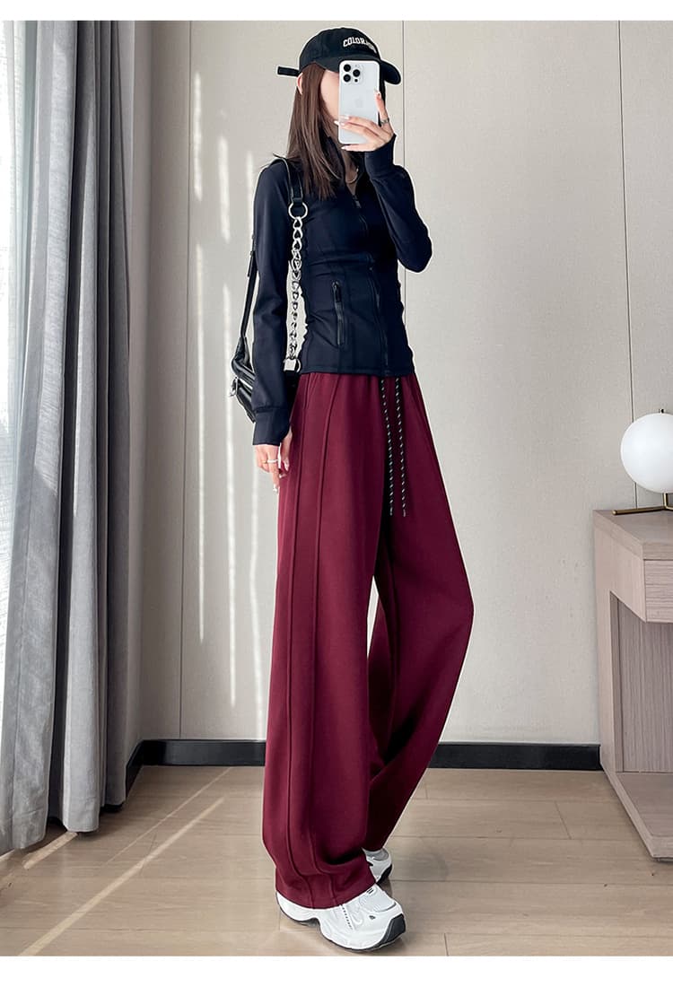실사 2026 가을 새로운 하이웨이스트 좁은 에디션 바나나 바지 와이드 레그 팬츠 캐주얼 바지 웨이 바지 운동 바지 여성 상세 이미지 34