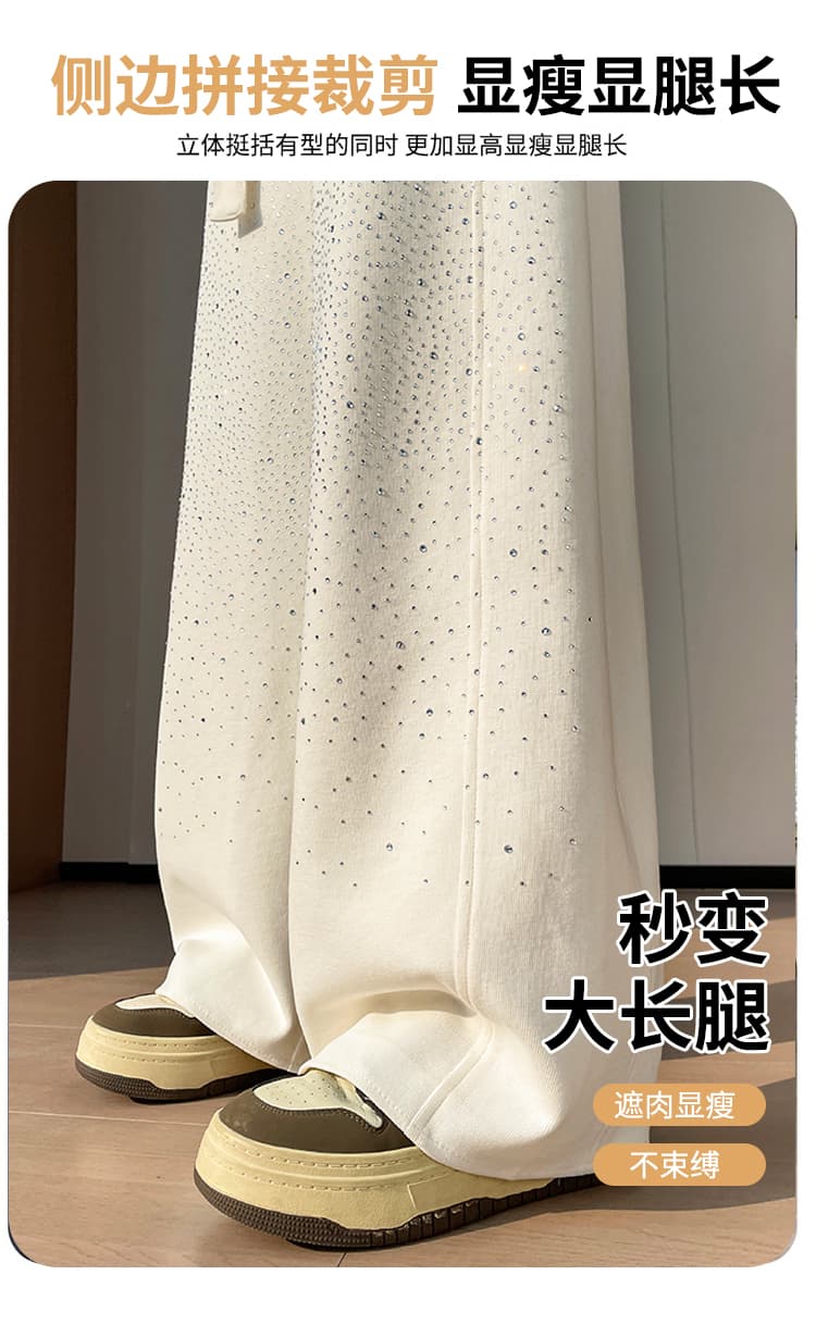 실사 2026 여름 새로운 하이웨이스트 모통이 칼 바지 핫픽스 Gypsophila 스트레이트 와이드 레그 팬츠 플래시 훈련 바닥 청소 바지 여성 상세 이미지 31