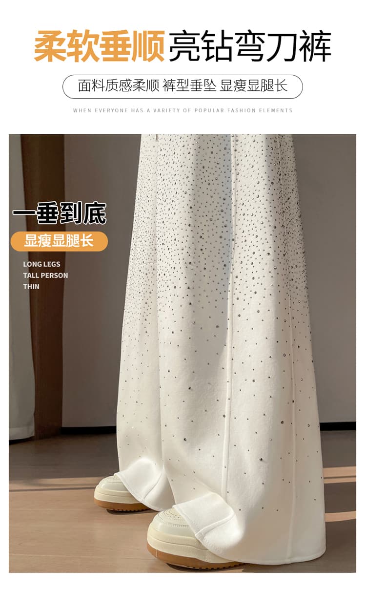 실사 2026 가을 새로운 하이웨이스트 모통이 칼 바지 핫픽스 Gypsophila 스트레이트 와이드 레그 팬츠 플래시 훈련 바닥 청소 바지 여성 상세 이미지 12