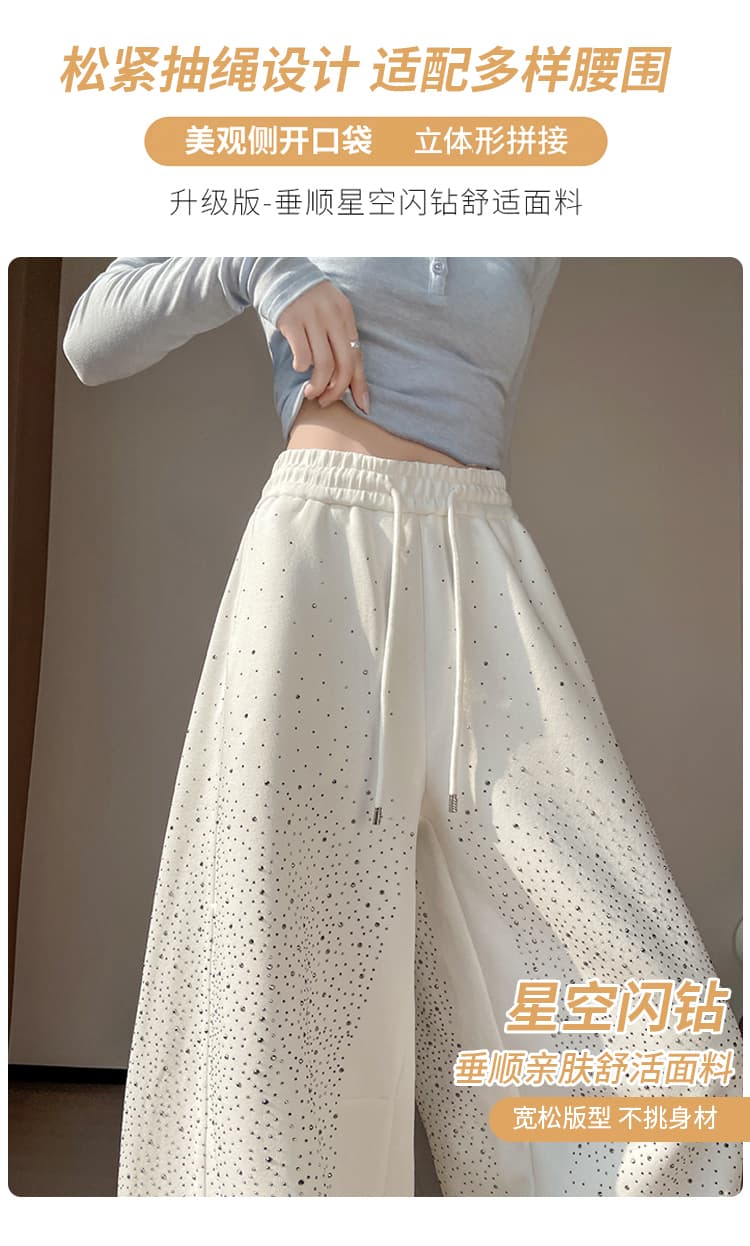 실사 2026 봄 여름 새로운 하이웨이스트 모통이 칼 바지 핫픽스 Gypsophila 스트레이트 와이드 레그 팬츠 플래시 훈련 바닥 청소 바지 여성 상세 이미지 26