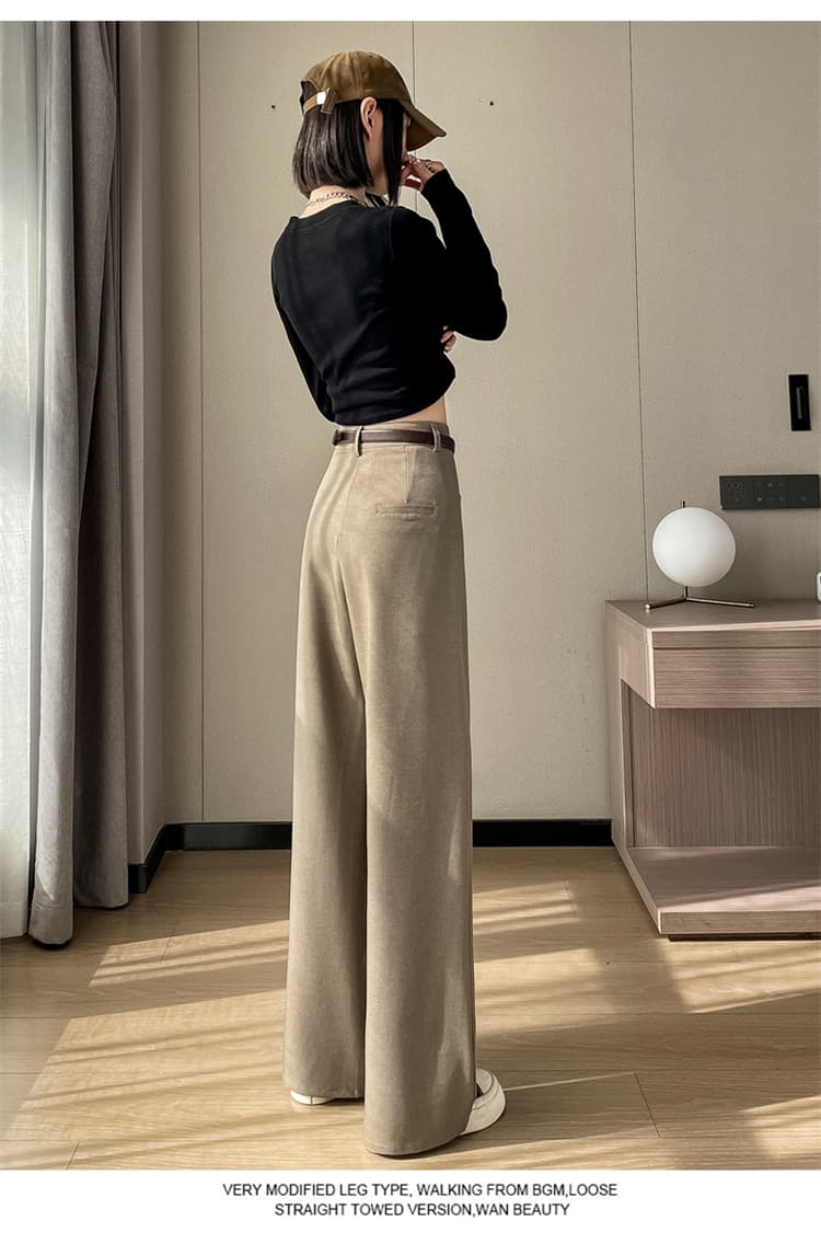 실사 2026 가을 새로운 정장 바지 하이웨이스트 좁은 에디션 와이드 레그 팬츠 스트레이트 캐주얼 바지 바닥 청소 바지 여성 상세 이미지 68