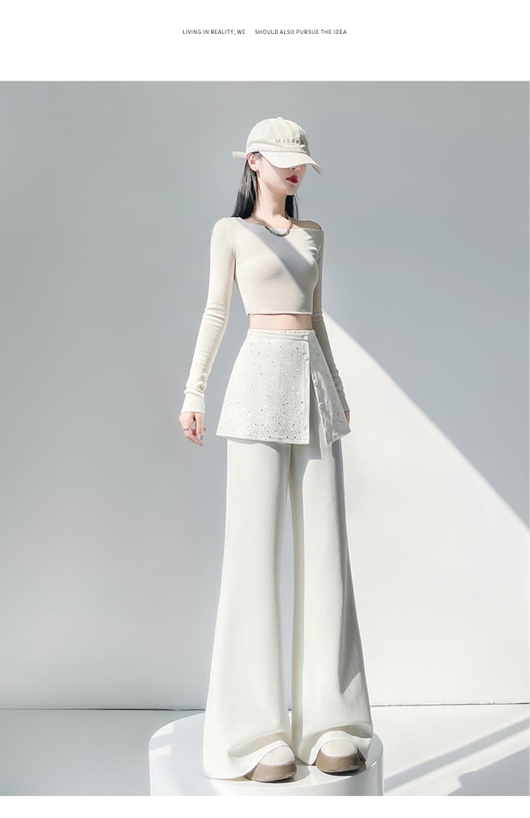 실사 2026 봄 여름 새로운 압력 훈련 Gypsophila 방귀 커튼 하이웨이스트 부츠컷 바지 넓은 다리 웨이 바지 운동 치마바지 여성 상세 이미지 38