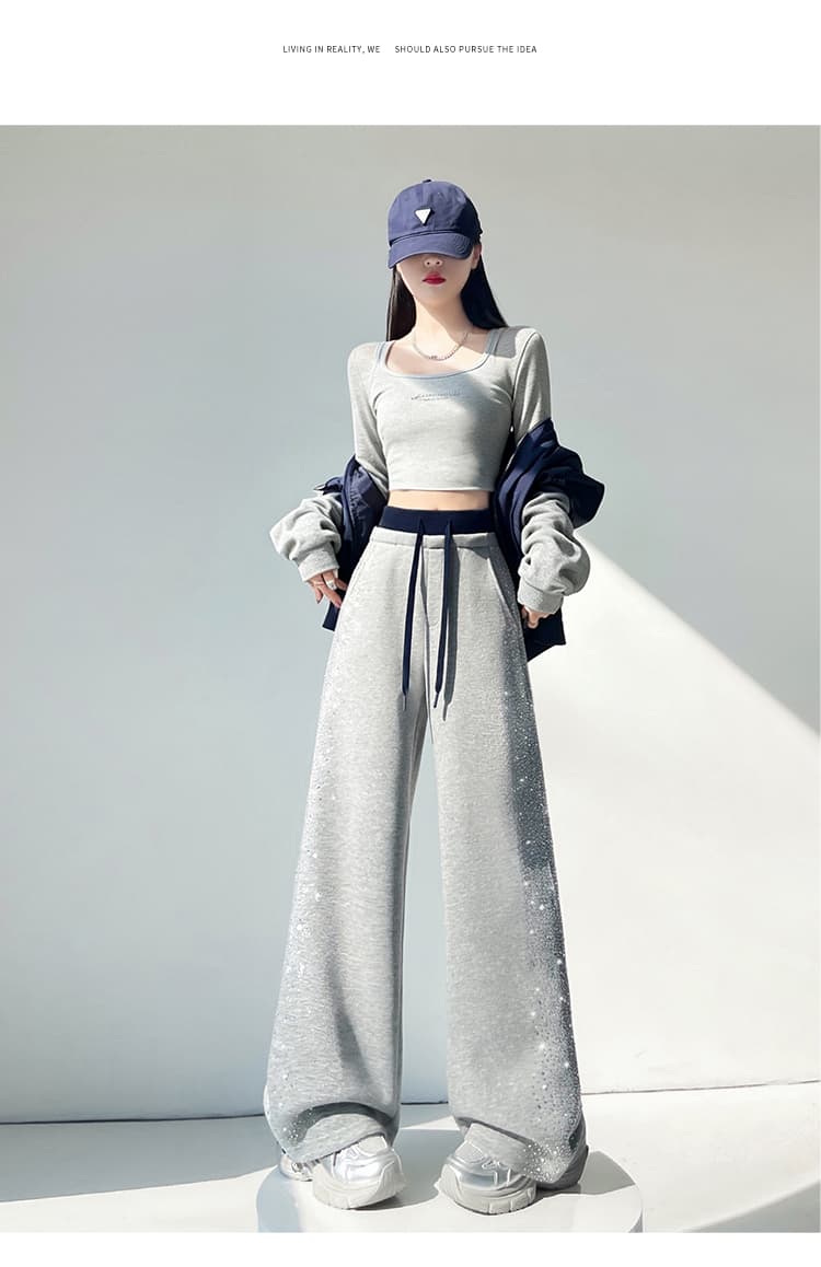 실사 2026 가을 새로운 모통이 칼 바지 압력 훈련 Gypsophila 하이웨이스트 조거 넓은 다리 둘 착용 웨이 바지 캐주얼 바지 여성 상세 이미지 52