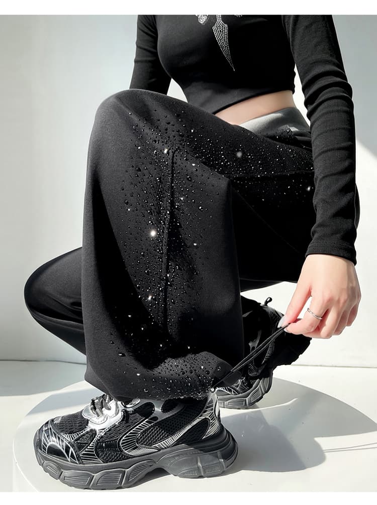 실사 2026 봄 여름 새로운 모통이 칼 바지 압력 훈련 Gypsophila 하이웨이스트 조거 넓은 다리 둘 착용 웨이 바지 캐주얼 바지 여성 상세 이미지 40