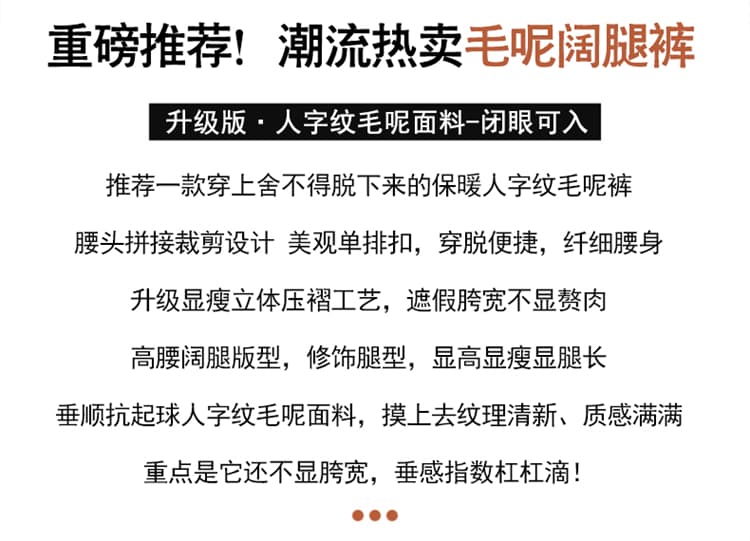 실사 2026 가을 새로운 털이 있는 헤링본 곡물 모직 바지 와이드 레그 팬츠 스트레이트 하이웨이스트 캐주얼 바닥 청소 바지 여성 상세 이미지 2